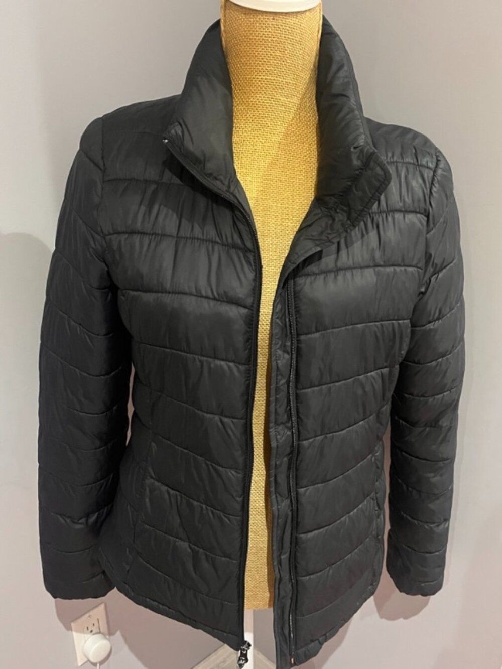 Gap Black Lightweight Quilted Puffer Jacket Full Zip Stand Collar Women's Small